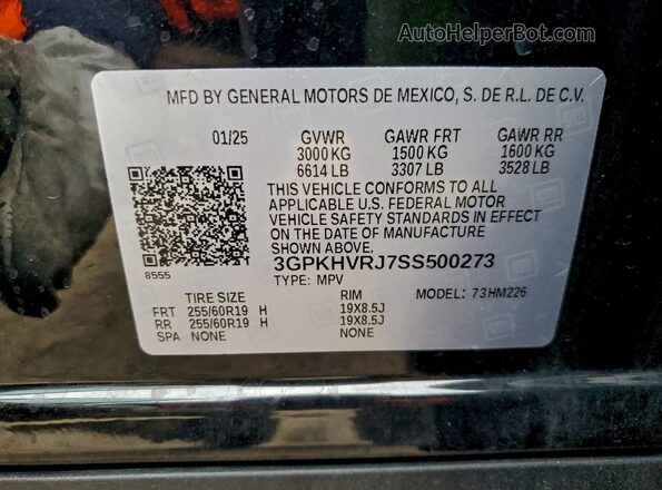 3GPKHVRJ7SS500273 2025 HONDA PROLOGUE Black Вид наклейки з VIN-кодом