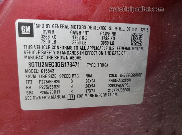 3GTU2NEC0GG173471 2016 GMC SIERRA Maroon Vista del compartimento del motor