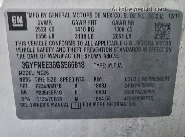 3GYFNEE36GS566818 2016 CADILLAC SRX White Widok komory silnika