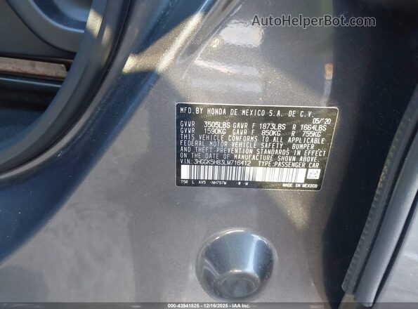 3HGGK5H83LM716412 2020 HONDA FIT Gray Widok komory silnika