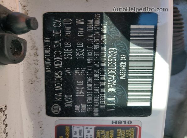 3KPA24AD6LE357329 2020 KIA RIO White Widok komory silnika