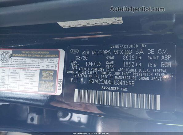 3KPA25AD6LE341699 2020 KIA RIO 5-DOOR Черный Вид подкапотного пространства