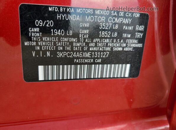 3KPC24A6XME131127 2021 HYUNDAI ACCENT Красный Вид подкапотного пространства