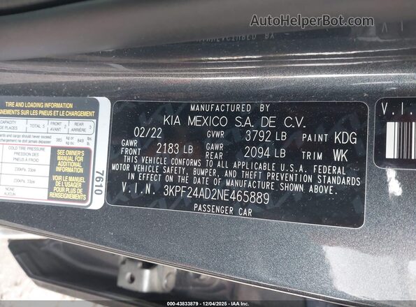 3KPF24AD2NE465889 2022 KIA FORTE Серый Вид подкапотного пространства