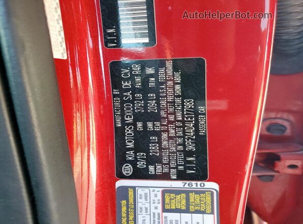 3KPF24AD4LE177983 2020 KIA FORTE Burgundy Widok komory silnika