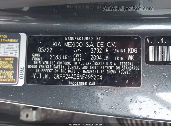 3KPF24AD6NE495204 2022 KIA FORTE Серый Вид подкапотного пространства