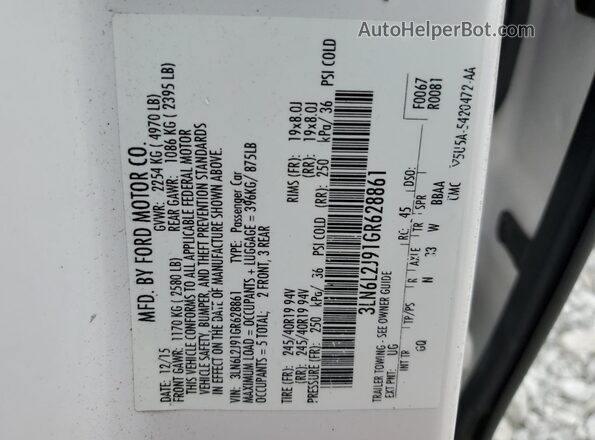 3LN6L2J91GR628861 2016 LINCOLN MKZ Белый Вид подкапотного пространства