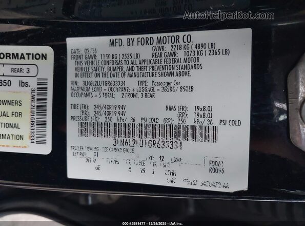3LN6L2LU1GR633334 2016 LINCOLN MKZ HYBRID Black Widok komory silnika