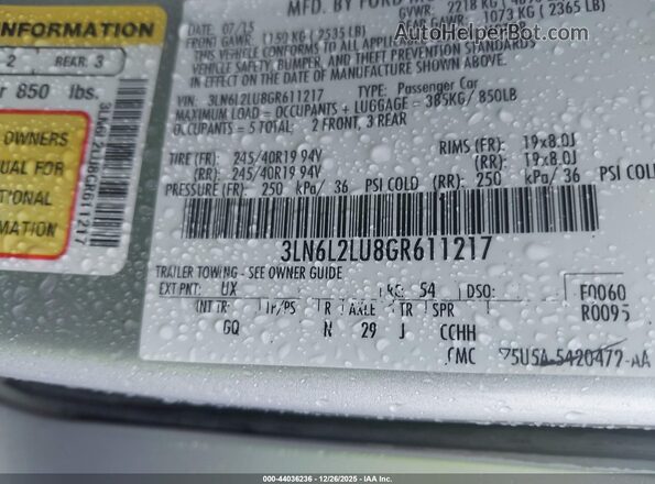 3LN6L2LU8GR611217 2016 LINCOLN MKZ HYBRID Серебряный Вид подкапотного пространства