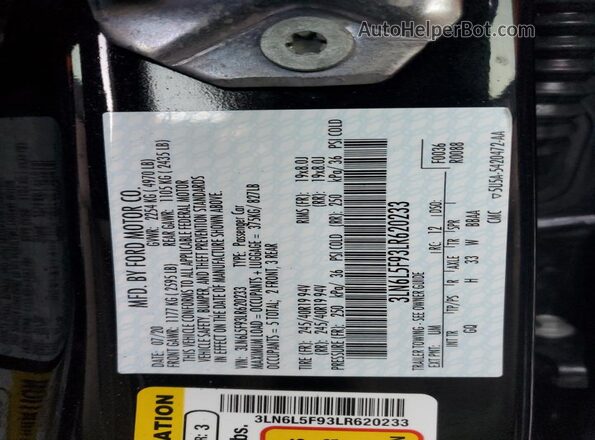 3LN6L5F93LR620233 2020 LINCOLN MKZ Черный Вид подкапотного пространства