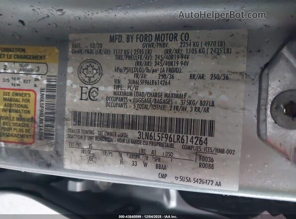 3LN6L5F96LR614264 2020 LINCOLN MKZ Silver Widok komory silnika