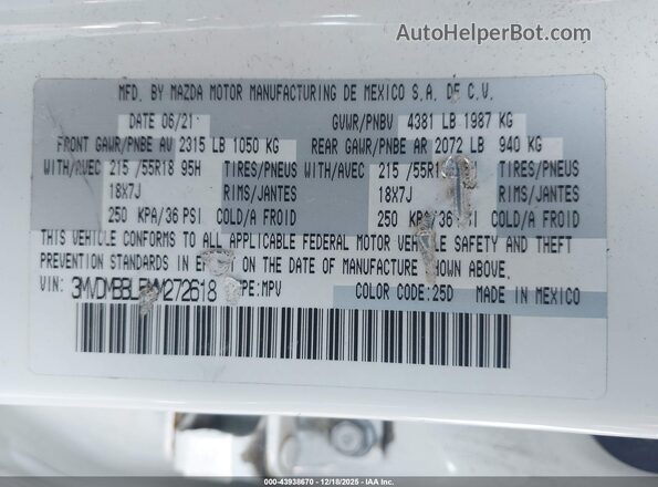 3MVDMBBL5MM272618 2021 MAZDA CX-30 White 