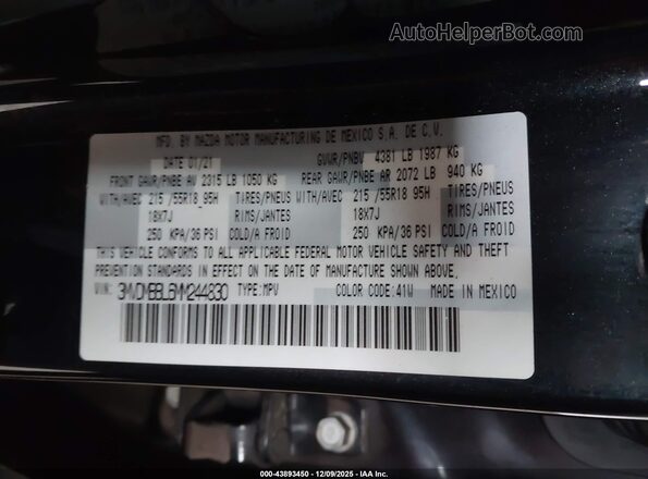 3MVDMBBL6MM244830 2021 MAZDA CX-30 Black Widok komory silnika