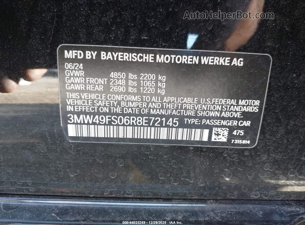 3MW49FS06R8E72145 2024 BMW M3 Black ძრავის განყოფილების ხედი