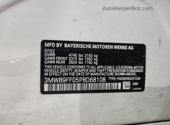 3MW89FF05P8D68108 2023 BMW OTHER Белый Вид наклейки с VIN-кодом
