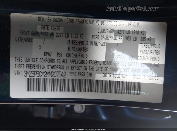 3MZBPBCM2MM207942 2021 MAZDA 3 Dark Blue Вид подкапотного пространства