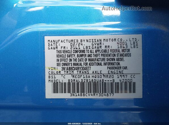 3N1AB8CV4RY304877 2024 NISSAN SENTRA Синий Вид подкапотного пространства