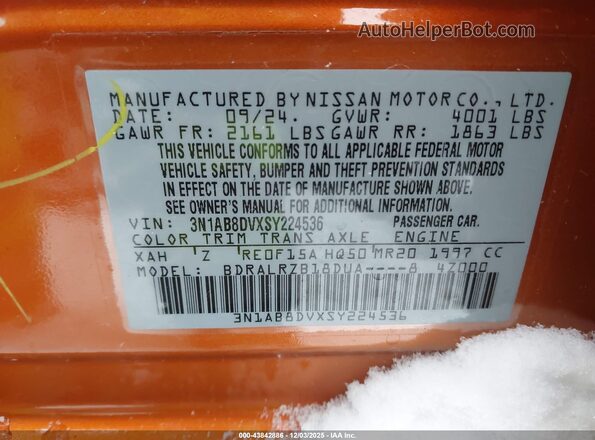 3N1AB8DVXSY224536 2025 NISSAN SENTRA Оранжевый Вид подкапотного пространства