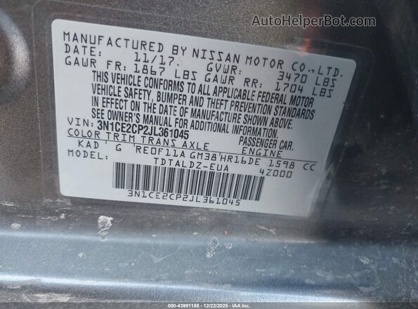 3N1CE2CP2JL361045 2018 NISSAN VERSA NOTE Black Вид підкапотного простору