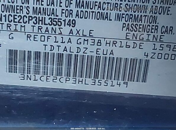 3N1CE2CP3HL355149 2017 NISSAN VERSA NOTE Blue Вид підкапотного простору