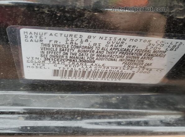 3N1CE2CP6KL356559 2019 NISSAN VERSA Black VIN կոդի պիտակի տեսք