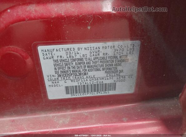 3N1CE2CP7GL391361 2016 NISSAN VERSA NOTE Красный Вид подкапотного пространства