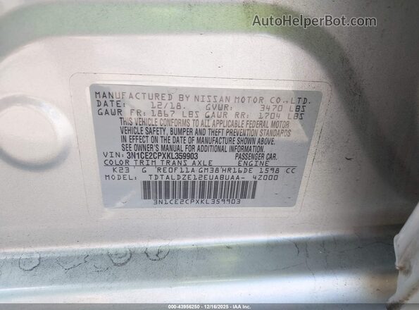 3N1CE2CPXKL359903 2019 NISSAN VERSA NOTE Серебряный Вид подкапотного пространства