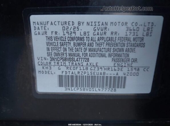 3N1CP5BV0SL477728 2025 NISSAN KICKS PLAY Черный Вид подкапотного пространства