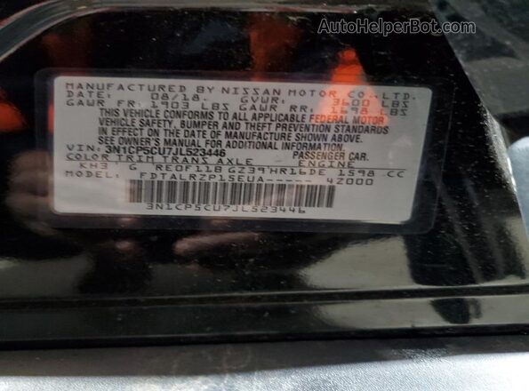 3N1CP5CU7JL523446 2018 NISSAN KICKS Black Вид наклейки з VIN-кодом