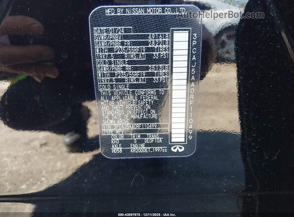 3PCAJ5AA0RF110499 2024 INFINITI QX50 Black Vista del compartimento del motor