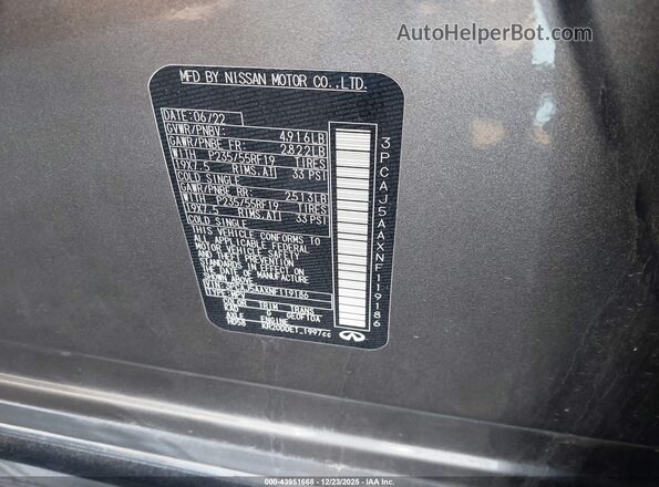 3PCAJ5AAXNF119186 2022 INFINITI QX50 Gray Вид підкапотного простору