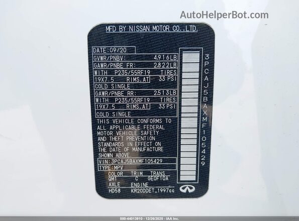 3PCAJ5BAXMF105429 2021 INFINITI QX50 Белый Вид подкапотного пространства