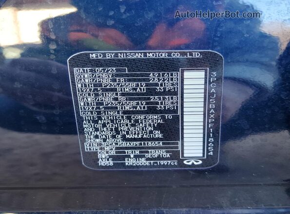3PCAJ5BAXPF118654 2023 INFINITI QX50 Синий Вид наклейки с VIN-кодом