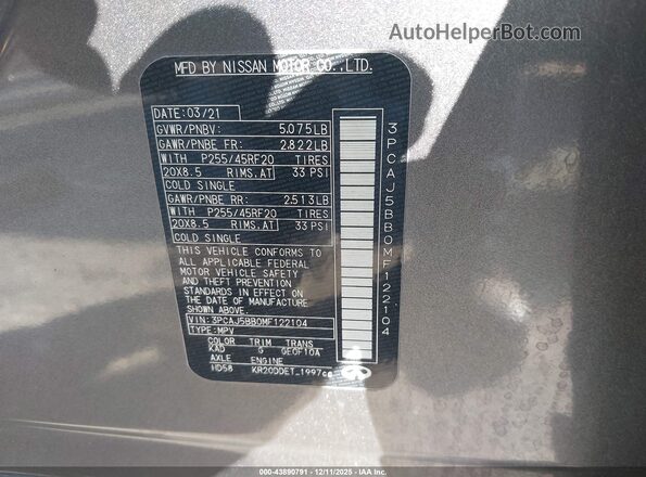 3PCAJ5BB0MF122104 2021 INFINITI QX50 Серый Вид подкапотного пространства