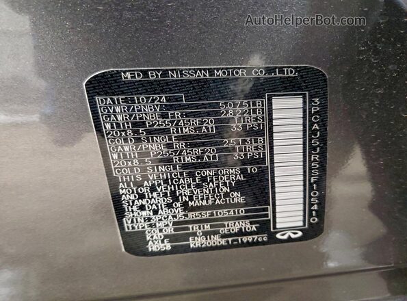 3PCAJ5JR5SF105410 2025 INFINITI QX55 Серый Вид наклейки с VIN-кодом