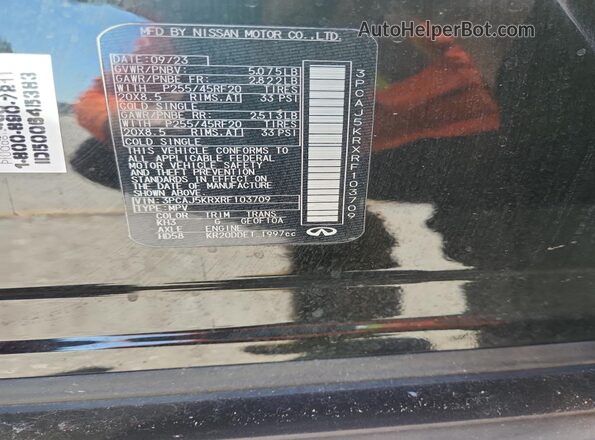 3PCAJ5KRXRF103709 2024 INFINITI QX55 Черный Вид наклейки с VIN-кодом