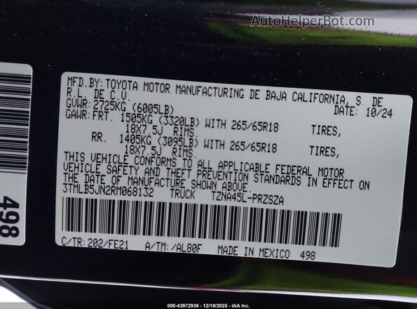 3TMLB5JN2RM068132 2024 TOYOTA TACOMA Black Widok komory silnika