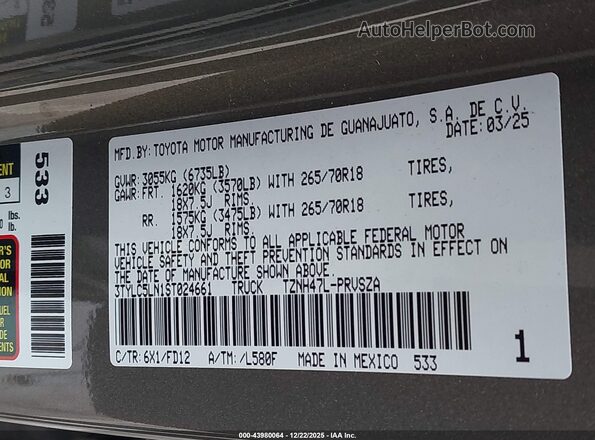 3TYLC5LN1ST024661 2025 TOYOTA TACOMA HYBRID Green Вид підкапотного простору
