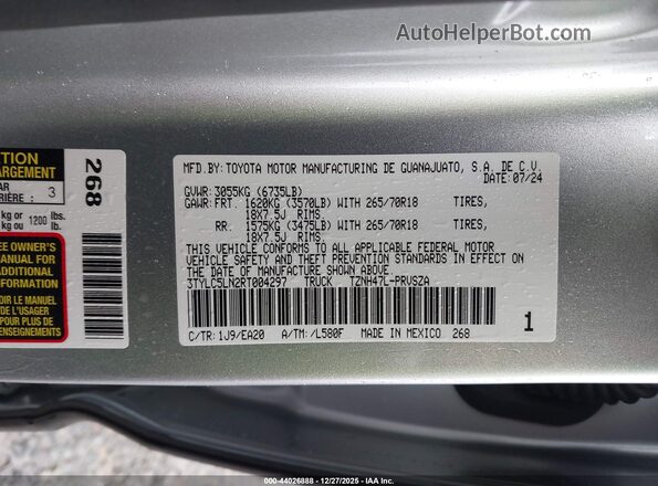 3TYLC5LN2RT004297 2024 TOYOTA TACOMA HYBRID Gray Widok komory silnika