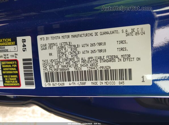 3TYLC5LN5RT008649 2024 TOYOTA TACOMA HYBRID Blue ძრავის განყოფილების ხედი