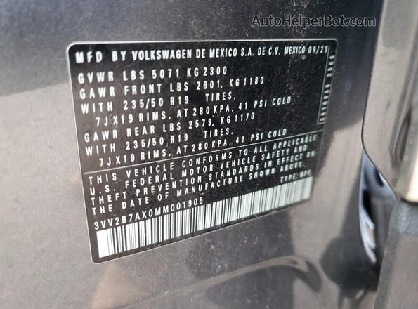 3VV2B7AX0MM001905 2021 VOLKSWAGEN TIGUAN Gray Вид підкапотного простору