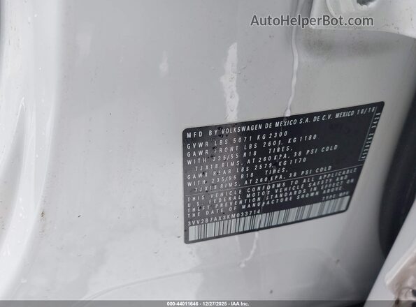 3VV2B7AX3KM033714 2019 VOLKSWAGEN TIGUAN Белый Вид подкапотного пространства