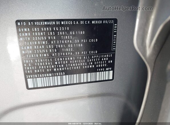 3VV2B7AX6NM119359 2022 VOLKSWAGEN TIGUAN Серый Вид подкапотного пространства