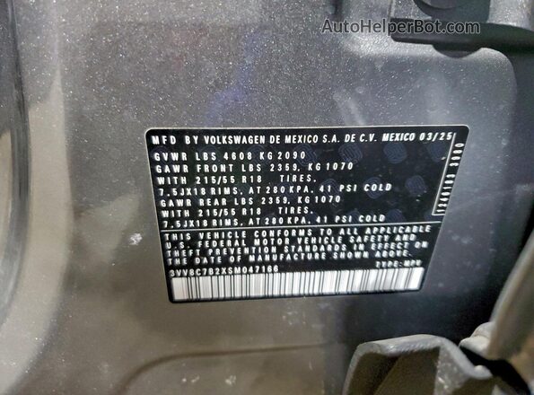 3VV8C7B2XSM047166 2025 VOLKSWAGEN TAOS Серебряный Вид наклейки с VIN-кодом
