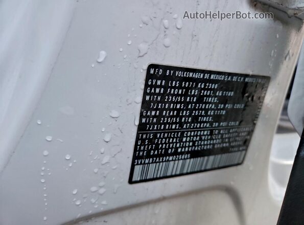 3VVMB7AX9PM025665 2023 VOLKSWAGEN TIGUAN White სალონის 360-გრადუსიანი ხედი