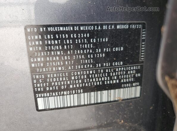 3VVRB7AX1PM018196 2023 VOLKSWAGEN TIGUAN Gray Vista interior de 360 grados