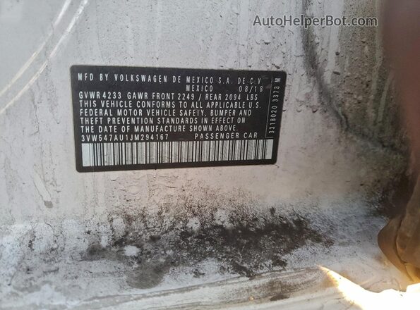 3VW547AU1JM294167 2018 VOLKSWAGEN GTI White VIN sticker view