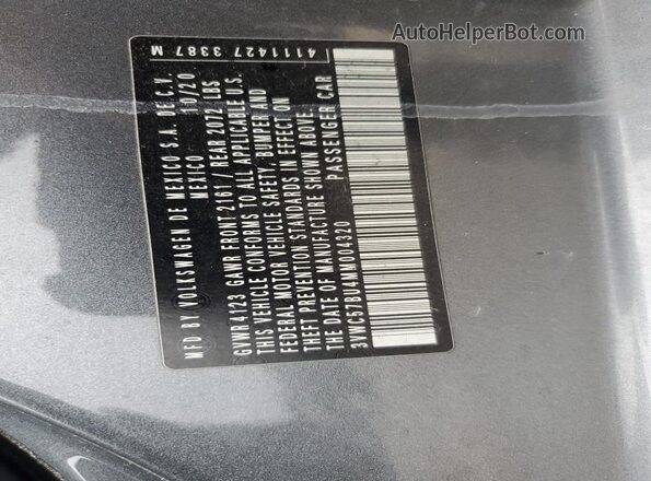3VWC57BU4MM004320 2021 VOLKSWAGEN JETTA Серый Вид наклейки с VIN-кодом