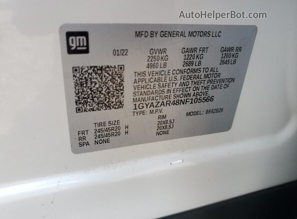 1GYAZAR48NF105566 2022 CADILLAC XT4 Белый Панорамный вид салона 360°