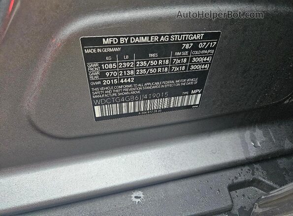 WDCTG4GB6JJ419015 2018 MERCEDES-BENZ GLA Серый Вид задней части салона